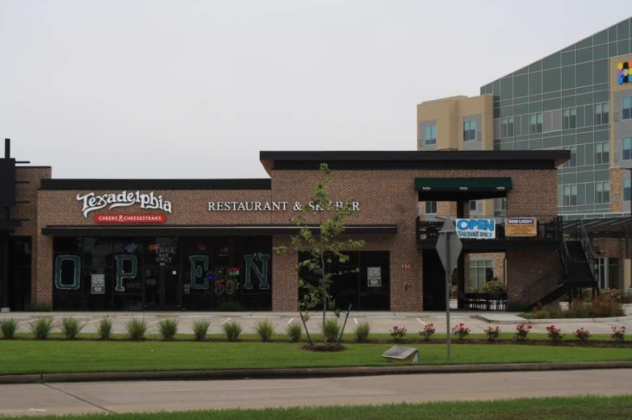 Texadelphia at 1321 N. Westgreen Blvd., Ste. 500, Katy, advertises its takeout options during the stay-at-home orders, which temporarily mandated that restaurants no longer serve dine-in customers. (Jen Para/Community Impact Newspaper)