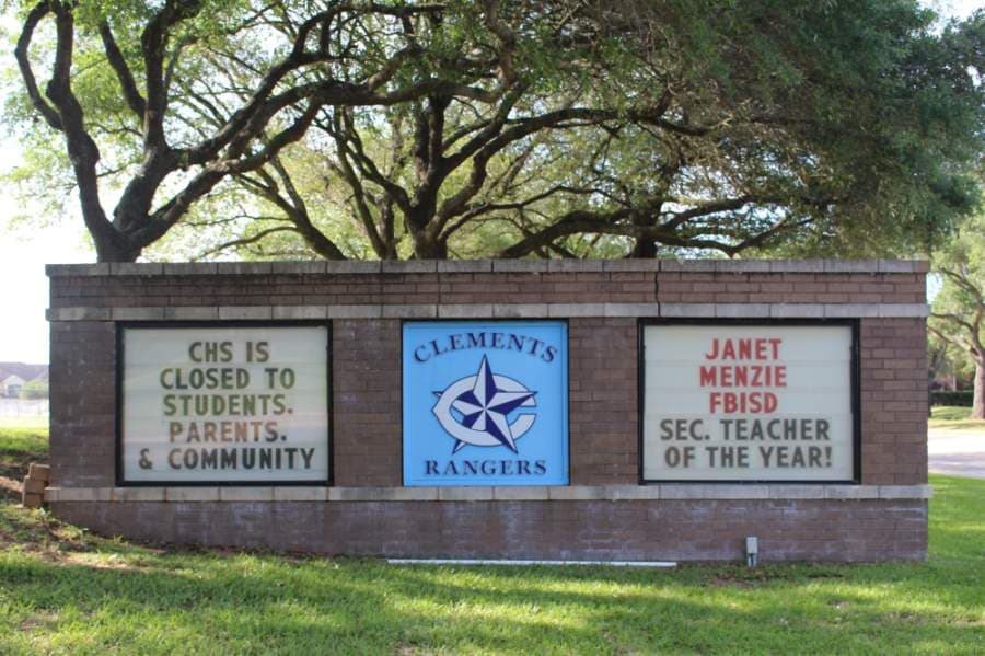 The marquee sign at Clements High School. (Claire Shoop/Community Impact Newspaper)