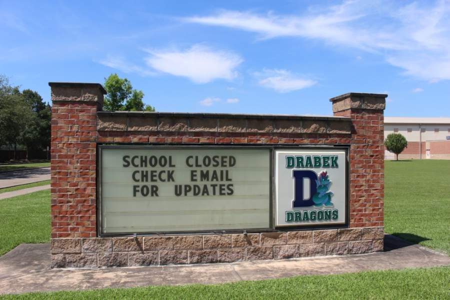 The marquee sign at Drabek Elementary School. (Claire Shoop/Community Impact Newspaper)