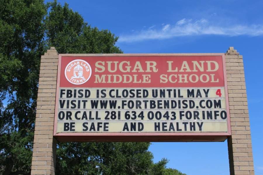 The marquee sign at Sugar Land Middle School. (Claire Shoop/Community Impact Newspaper)