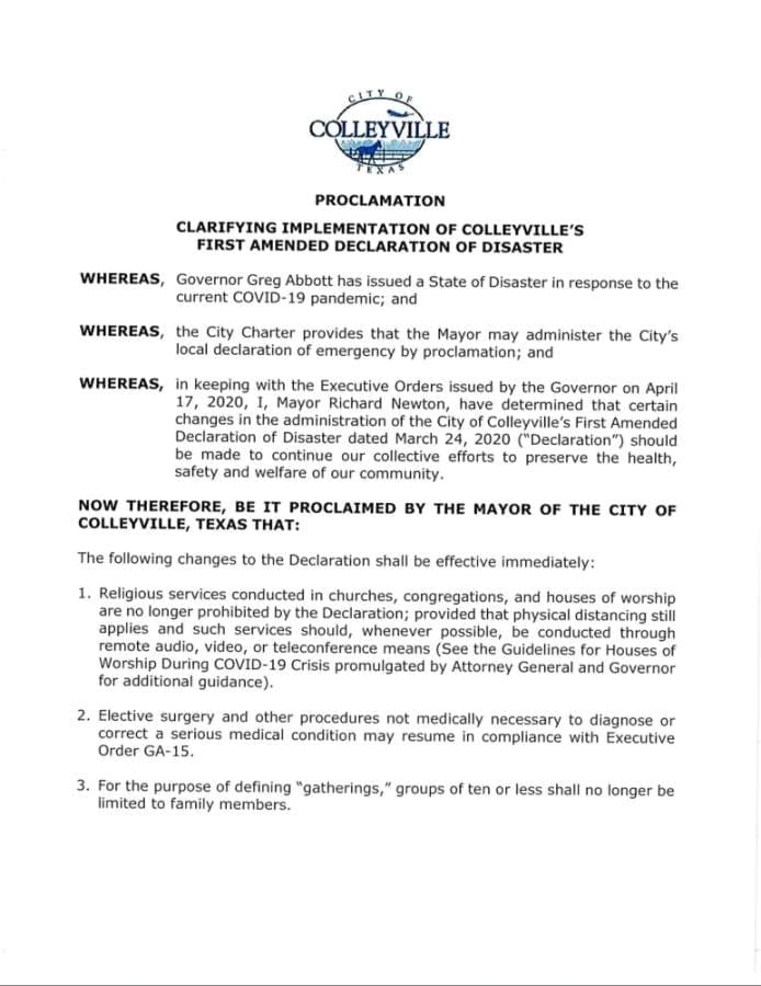 Some Colleyville businesses will be able to resume partial operations April 24. (Screenshots courtesy city of Colleyville)