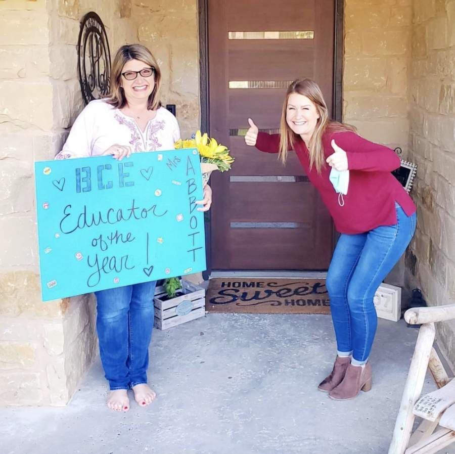 Leslie Abbott (left), Barton Creek Elementary School kindergarten teacher, was named one of Eanes ISD's 2020 Campus Educators of the Year. (Courtesy Eanes ISD)