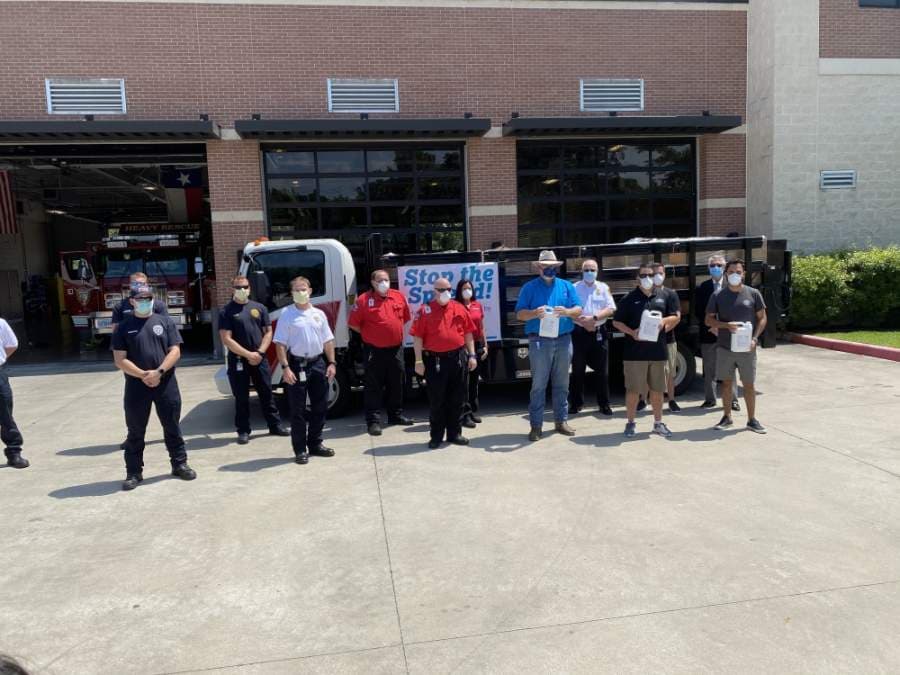 Whitmeyer's Distilling Co. showed its support for first responders April 20 by distributing 20 gallon-sized jugs of distillery-made hand sanitizer to each of SFD's nine fire stations. (Courtesy Spring Fire Department) 