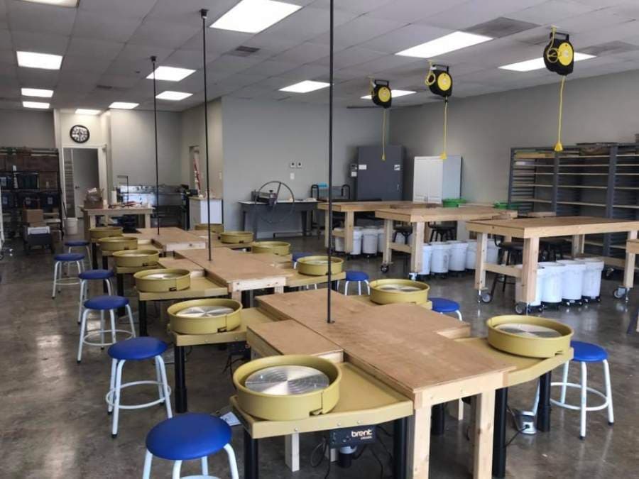 Schulz's studio includes space for students to learn how to throw on the potter's wheel. (courtesy Twisted Clay Studio)