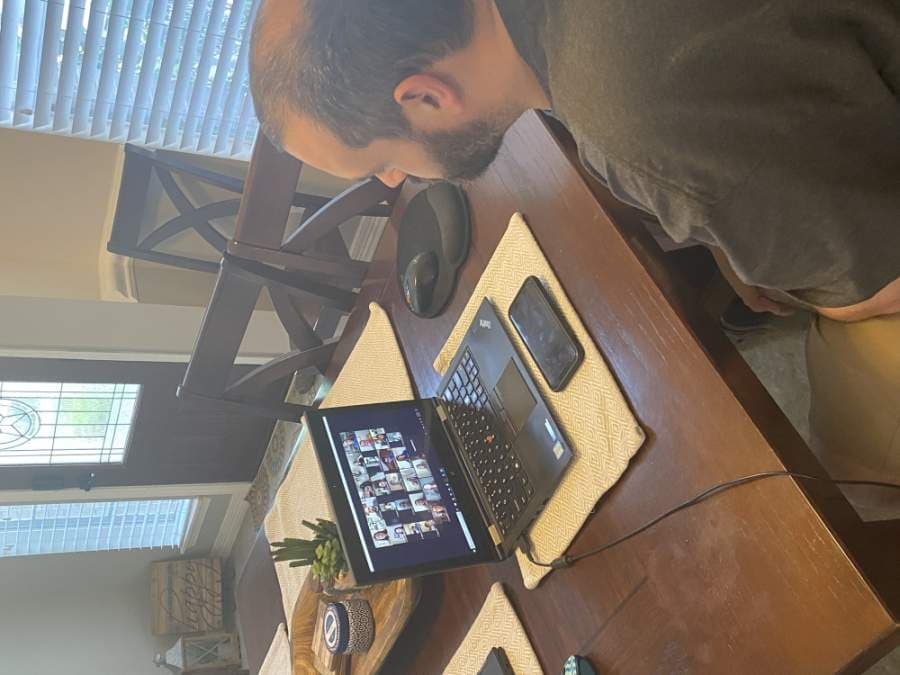 Katy ISD Taylor High School teacher David Laird video chats with his  advance animal science students. (Courtesy Ashlee Laird)