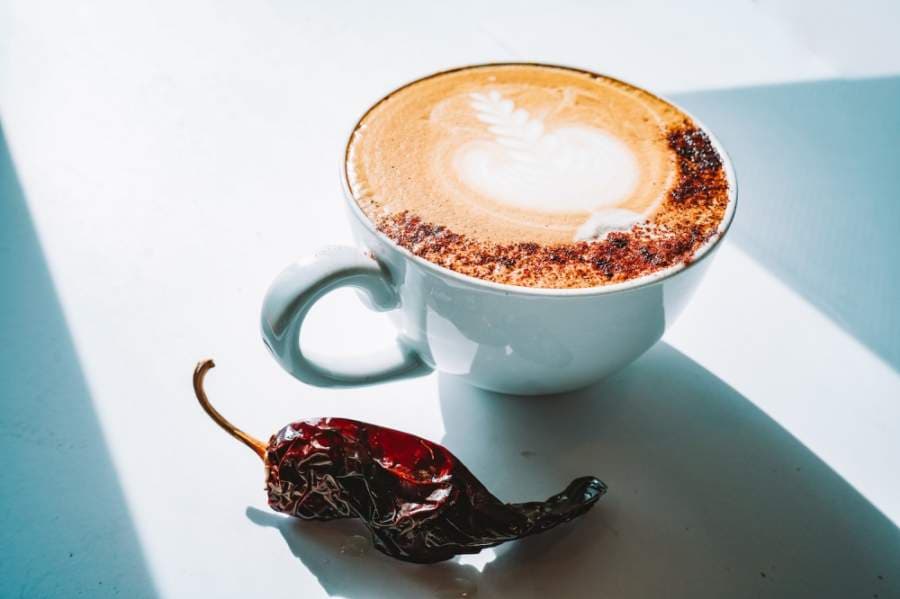 The Amazon Chili Pepper Mocha is made with dark chocolate and smoked chili peppers grown in the Amazon by a co-op of female farmers. Duino Coffee buys them directly to support the farmers and the natural Amazon ecosystem, owner Hesham Bakr said. (Courtesy Duino Coffee)