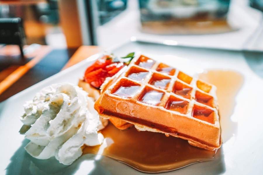 The Waffley Waffle ($7.50) is a waffle with whipped cream and a choice of maple syrup or strawberry jam. (Courtesy Duino Coffee)