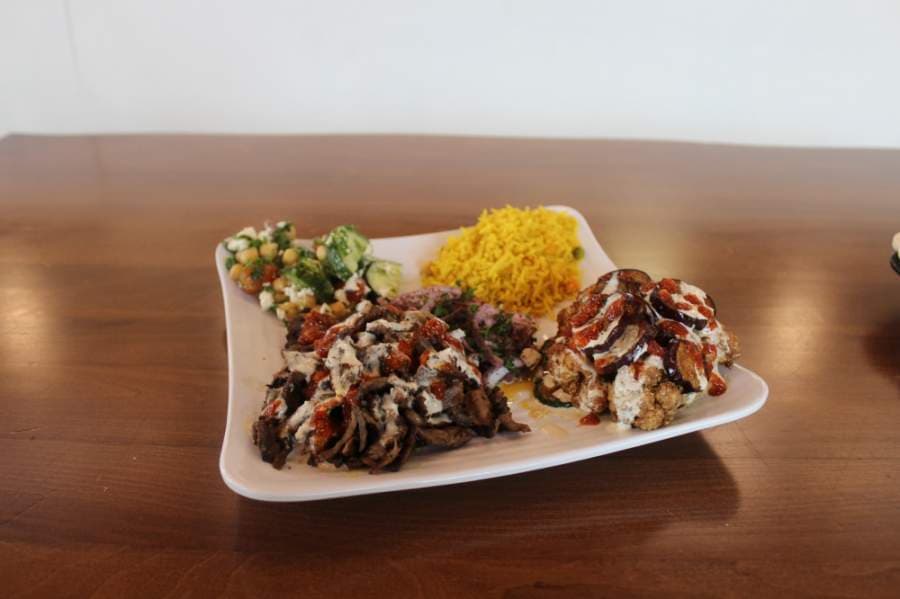 Some of Levant Café & Grill’s most popular selections include mixed makaly with cauliflower, eggplant and zucchini; Levant schawarma with sliced beef and lamb; the Lebanese happy chickpea salad, which has chickpeas with a vegetable medley and feta cheese; and Levant rice, or basmati rice with spices. (Brian Perdue/Community Impact Newspaper)