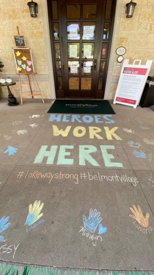 Community members decorated the entrance of the Lakeway assisted-living center Belmont Village. (Courtesy city of Lakeway)