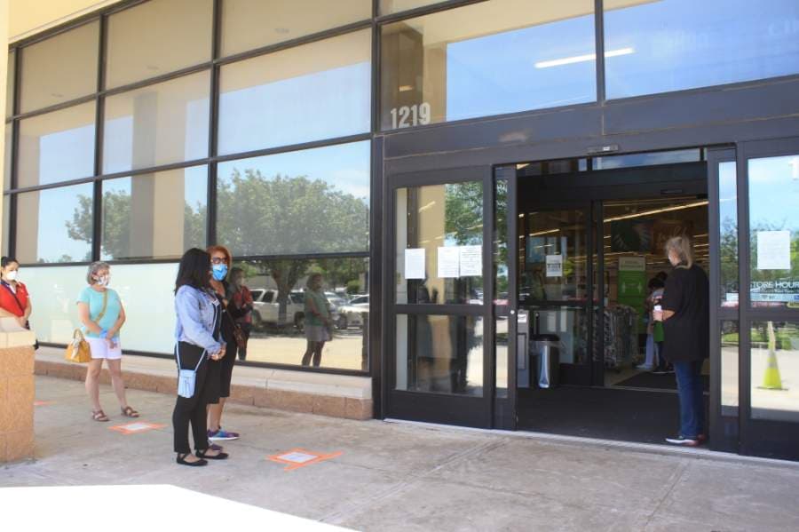 Customers lined up May 3 to enter Jo-Ann Fabrics and Crafts at 1219 N. Fry Road, Katy. (Jen Para/Community Impact Newspaper)