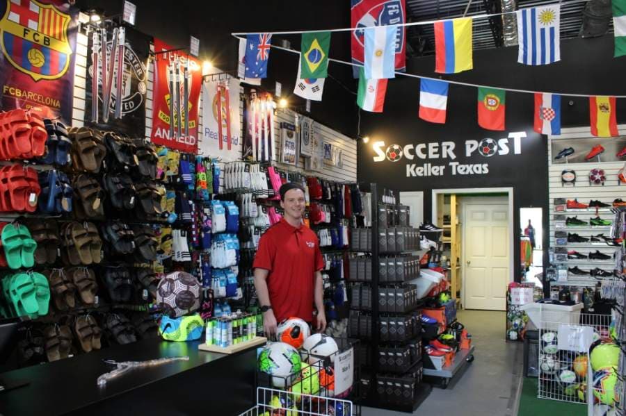 The Soccer Post Manager Rick Rice said the store, located at 790 S. Main St., Ste. 413, Keller, is limiting occupancy to one or two guests at a time. (Ian Pribanic/Community Impact Newspaper)