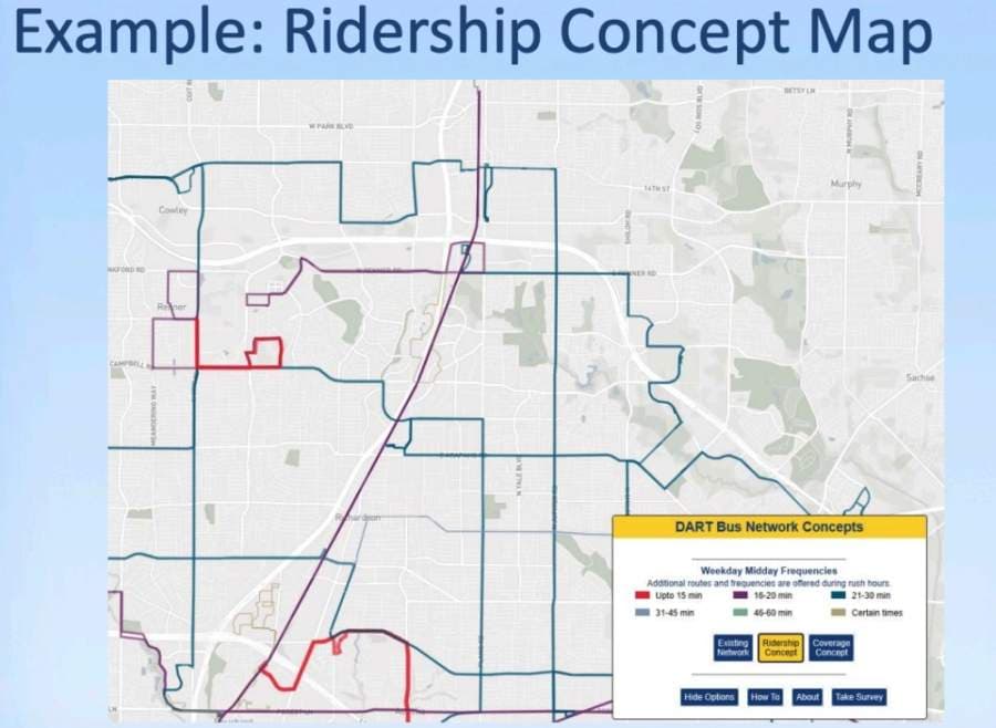 The ridership approach would direct a majority of resources toward high-density corridors. (Courtesy city of Richardson)