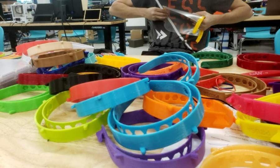 Harmony teachers used the charter schools' 3D printers to build the parts for the medical-grade face shields. The parts were then assembled together to make the shields. (Courtesy Harmony Public Schools)