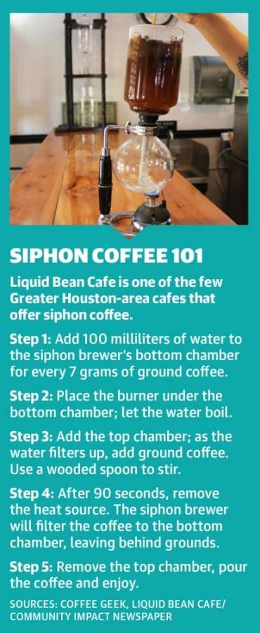 Liquid Bean Cafe is one of the few cafes in the area that offers siphon coffee. (Hannah Zedaker/Community Impact Newspaper)