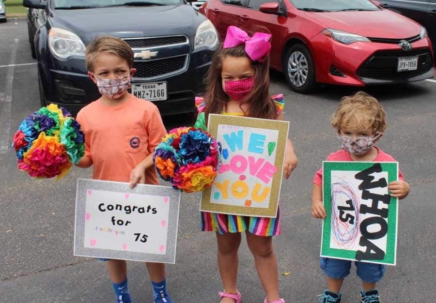 Carl and Denise Starnes’ great-grandchildren made it out to the party. From left are: Brayson, 8; Adalynn, 6; and Beckett, 3. Not pictured is Brynnley, 1. (Brian Perdue/Community Impact Newspaper)