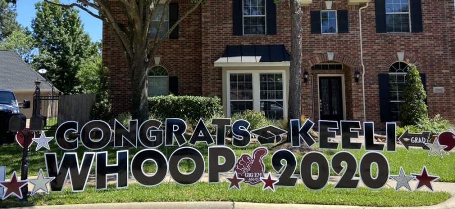 Cy-Fair residents celebrating graduations and birthdays from home have called on Cypress Yard Greetings to mark the occasions. (Courtesy Cypress Yard Greetings).