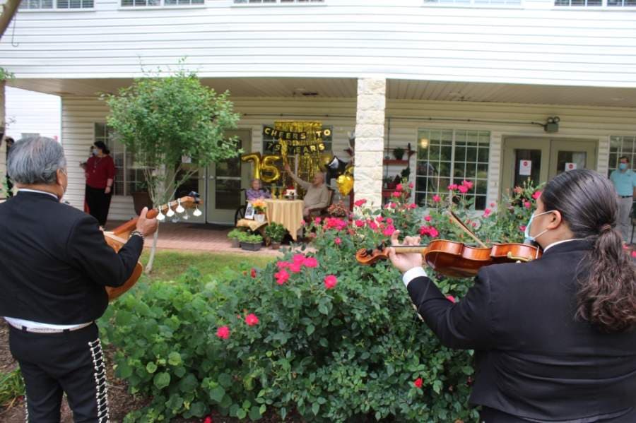 A mariachi band plays for the anniversary couple.  (Brian Perdue/Community Impact Newspaper)