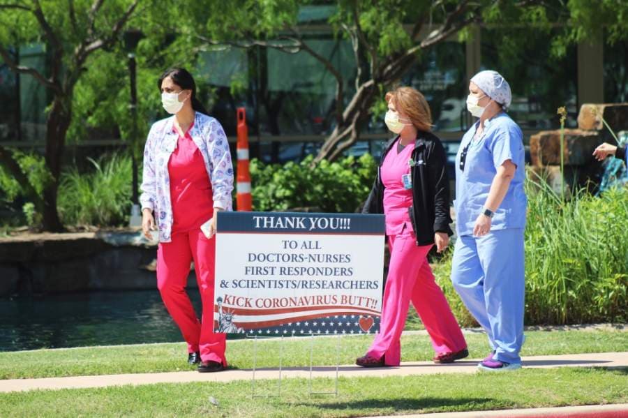 Frontline workers in the battle against the coronavirus were honored by the U.S. Navy Blue Angels on May 6. (Ian Pribanic/Community Impact Newspaper)