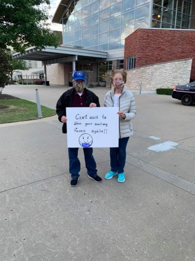 The morning shift change cheer for National Nurses Week took place at 6:30 a.m. May 6. (Courtesy Tara Yell)