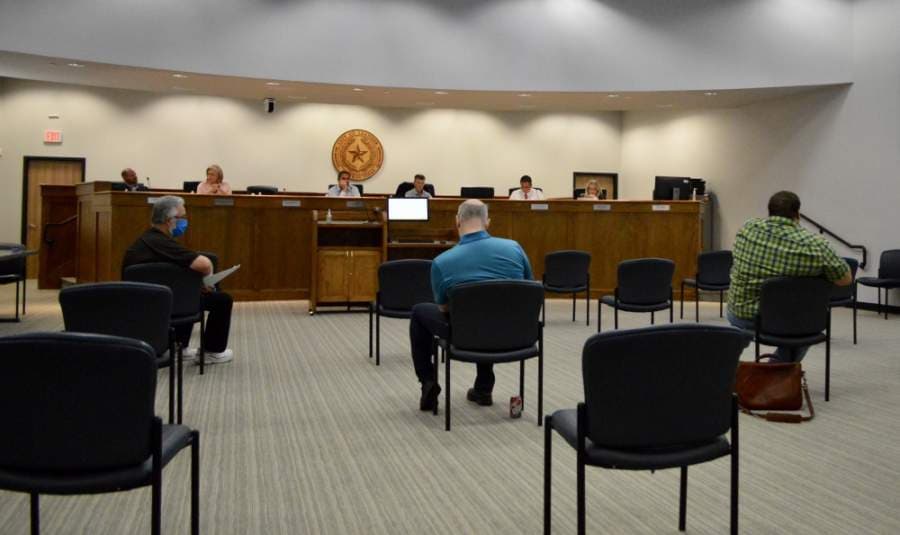 Leander City Council met in-person May 7 for the first time since March 19. (Taylor Girtman/Community Impact Newspaper)
