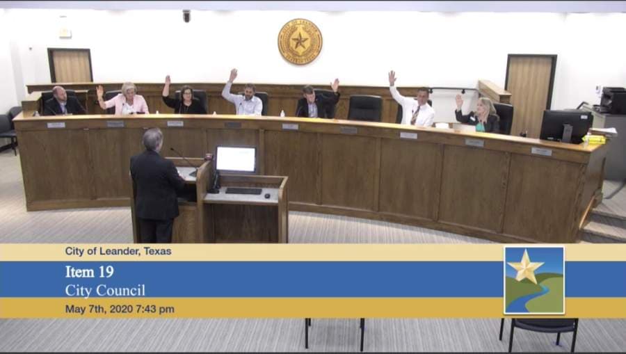 Leander City Council met in-person May 7 for the first time since March 19. (Taylor Girtman/Community Impact Newspaper)