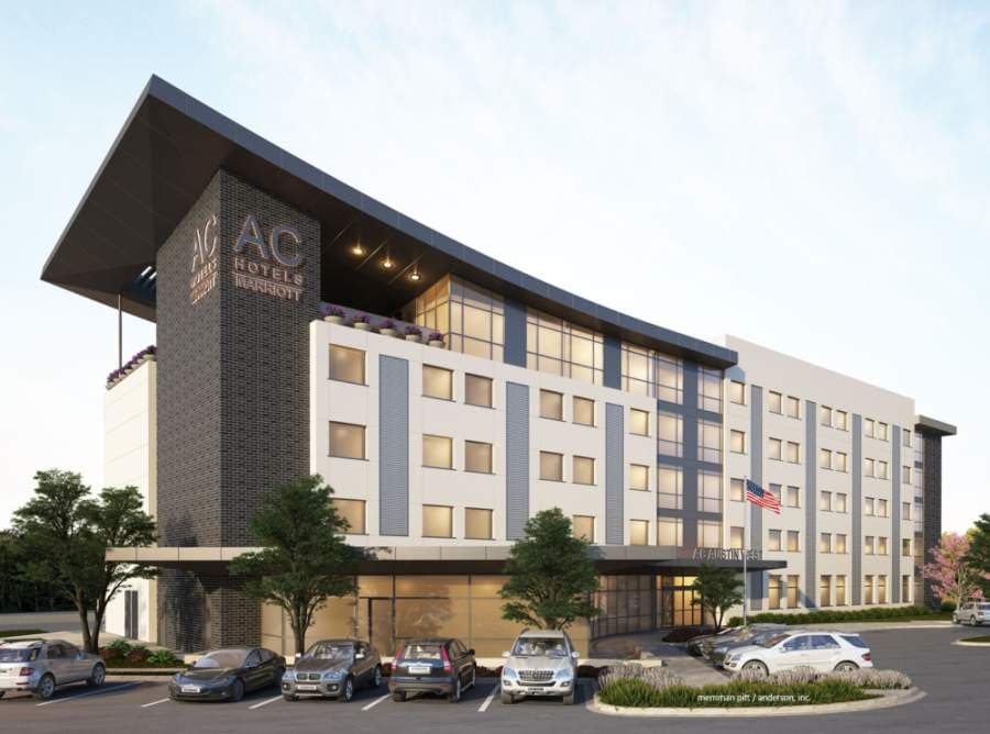 The AC Marriott Southwest hotel will be 72,300 square feet and 5 floors tall. (Rendering courtesy Merriman Pitt Anderson)