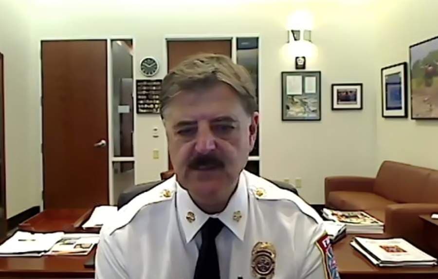 Frisco Fire Chief and Emergency Management Coordinator Mark Piland said the city is watching case numbers and hospitalizations closely. (Screenshot courtesy Frisco Chamber of Commerce)