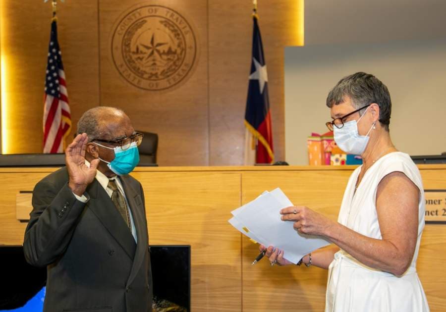 Travis County Judge Sam Biscoe sworn into office, replacing Sara Eckhardt in interim capacity