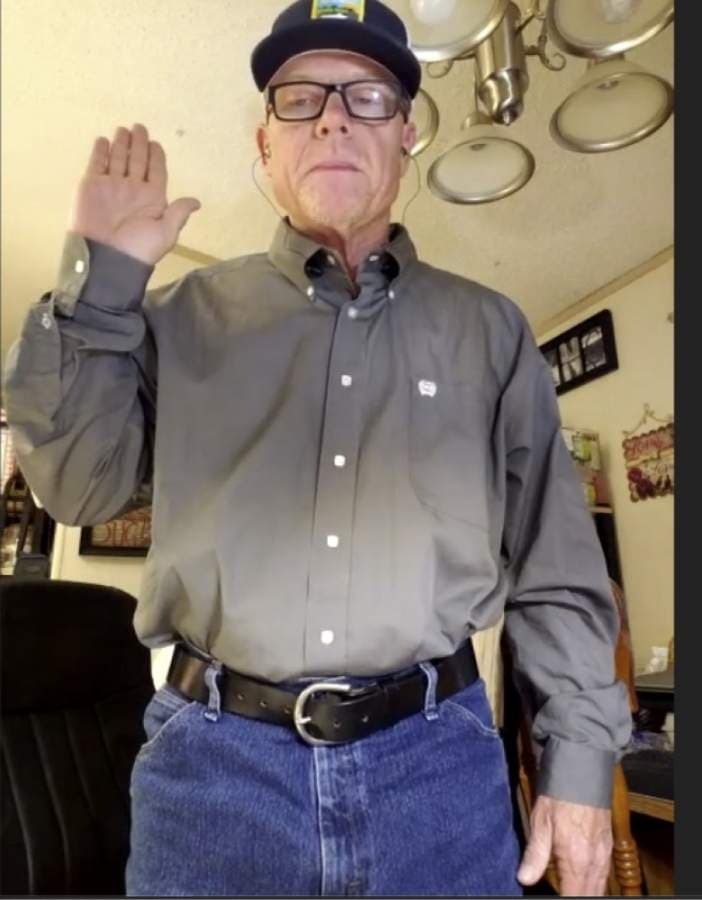 Wade King was sworn into office over video from his home.  (Courtesy city of Dripping Springs)