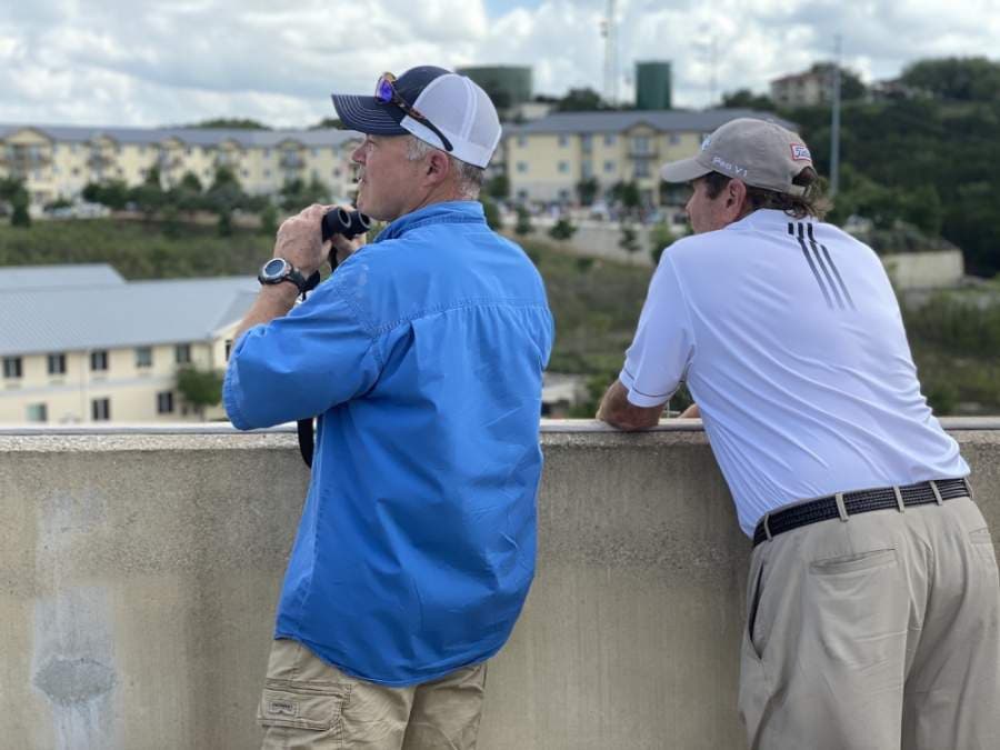 Spectators wait to get a view of the flyover. (Brian Rash/Community Impact Newspaper)