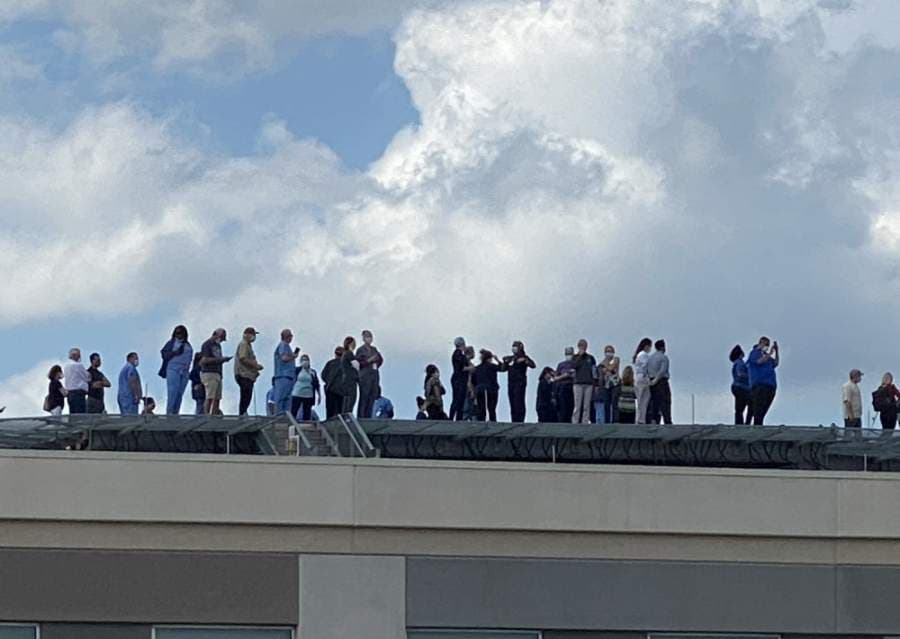 Dozens of people had high access to view the Thunderbirds from atop Baylor Scott & White Medical Center-Lakeway. (Brian Rash/Community Impact Newspaper)
