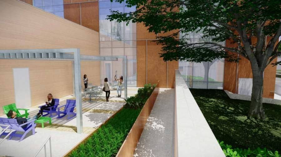 Outdoor spaces, such as a 4,500-square-foot courtyard on the first level, are a key component to the facility's design, said Library Director Michelle Cervantes.