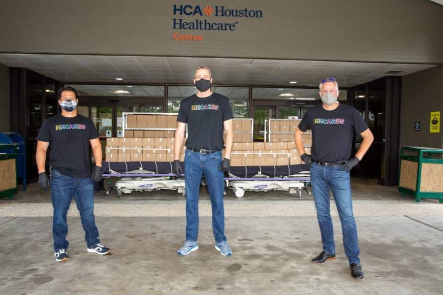 From left to right: Heath Melton, executive vice president, master planned community residential; Jim Carman, president of the Houston region; and Scott Spann, vice president of hospitality—all with The Howard Hughes Corporation and representing the corporation’s  master planned community, The Woodlands Hills—were on hand to thank the medical personnel and frontline team at HCA Houston Healthcare Conroe with over 550 boxed lunches. (Courtesy The Woodlands Hills)