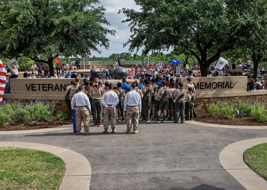 For this year's Memorial Day ceremony at the Veterans Memorial within Frisco Commons Park, organizers are encouraging attendees to practice social distancing. They will also be providing disposable face masks and sanitation stations. (Courtesy Frisco VFW Post 8273)