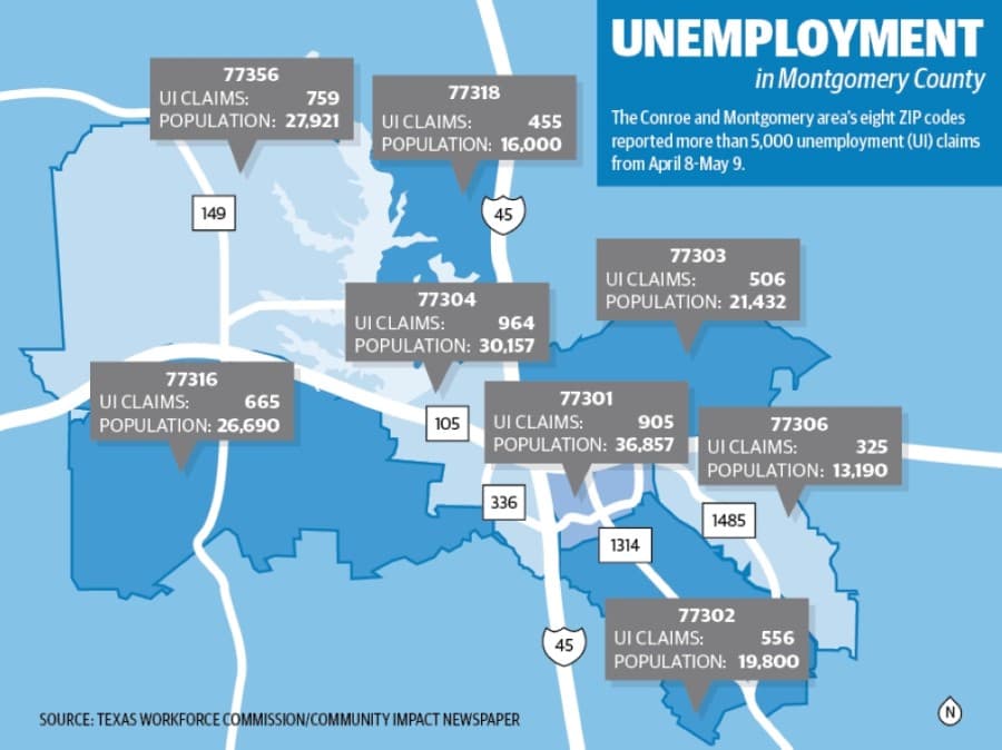 DATA: Unemployment insurance claims decrease in Lake Conroe-area ZIP codes