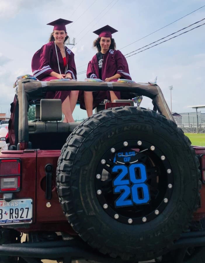 Cinco Ranch High School seniors who attended Fielder Elementary paraded in cars to let the community celebrate their graduation May 21. (Courtesy Janie Dale)