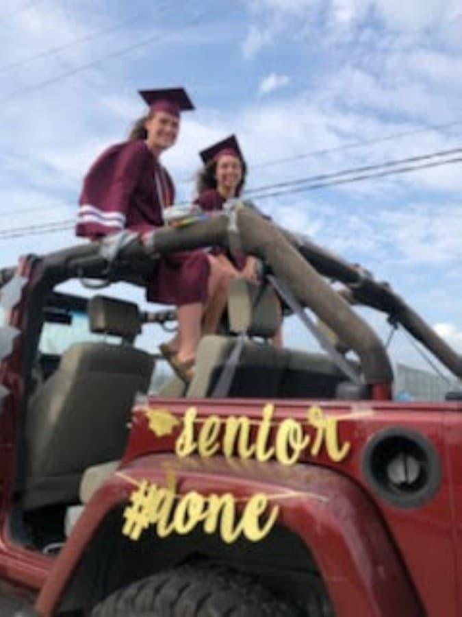 Cinco Ranch High School seniors who attended Fielder Elementary paraded in cars to let the community celebrate their graduation May 21. (Courtesy Janie Dale)