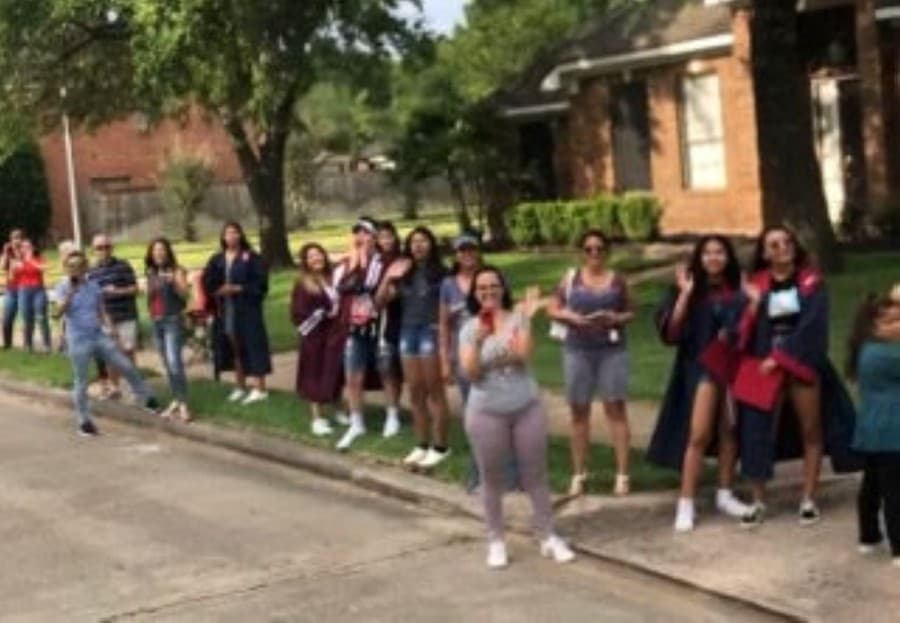 Community members waved and clapped to the parade of Cinco Ranch High School seniors who attended Fielder Elementary on May 21. (Courtesy Janie Dale)