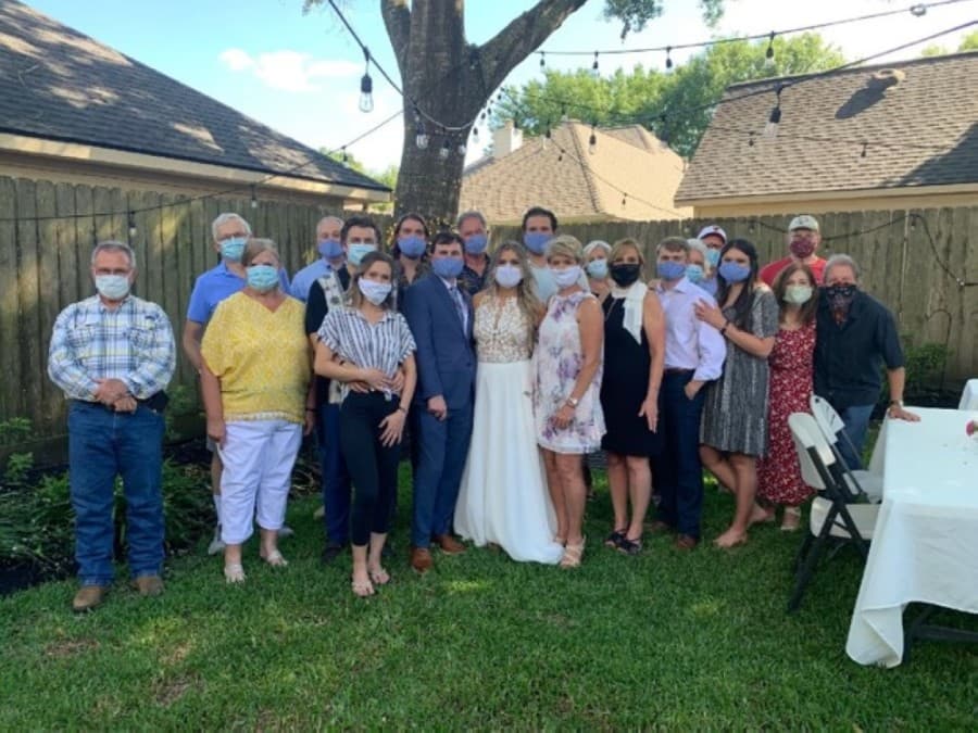 Volunteers made special masks for the nephew of an HHLOC member who recently got married. (Courtesy Helping Hands Ladies of Cypress)