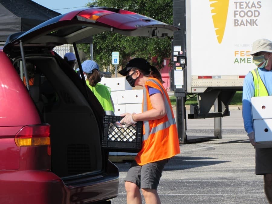 Goods included crates of milk, vegetables, fruits and non-perishable items. (Nicholas Cicale/Community Impact Newspaper)