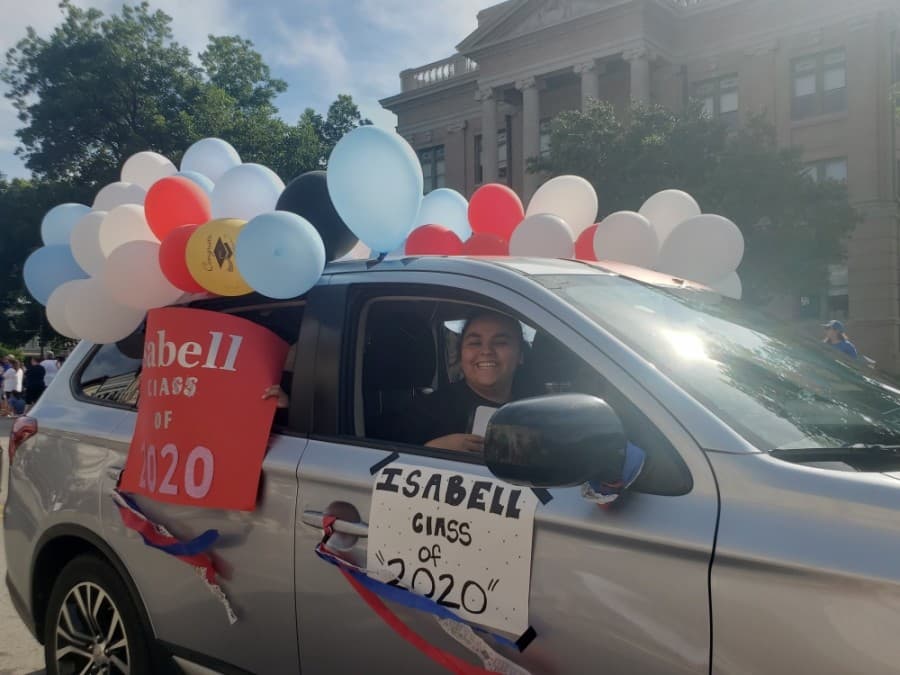 Many Georgetown ISD seniors decorated their vehicles for the parade in their honor May 29. (Ali Linan/Community Impact Newspaper)