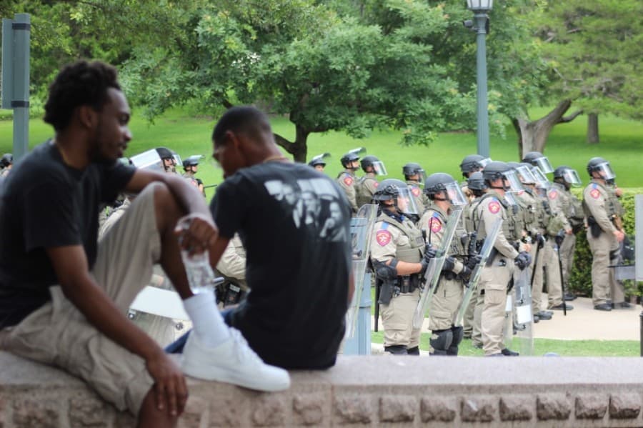 Demonstrators at the Texas Capitol on May 31. (Christopher Neely/Community Impact Newspaper)