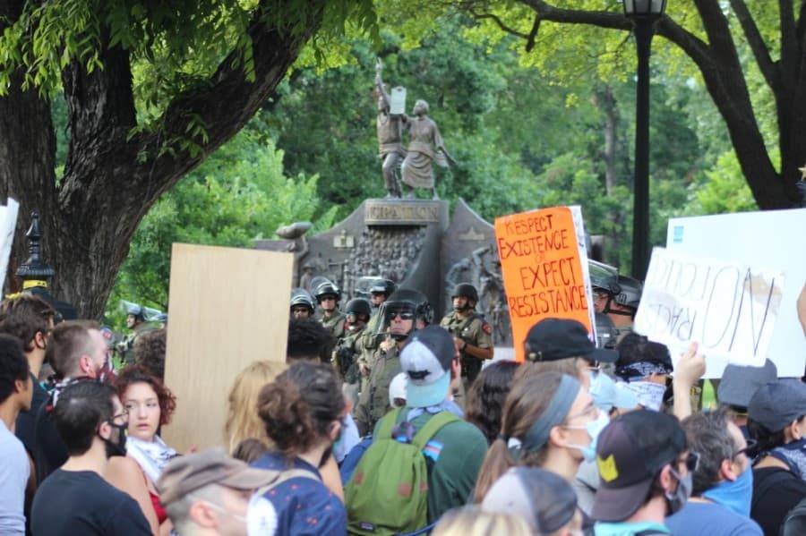Demonstrators at the Texas Capitol on May 31. (Christopher Neely/Community Impact Newspaper)