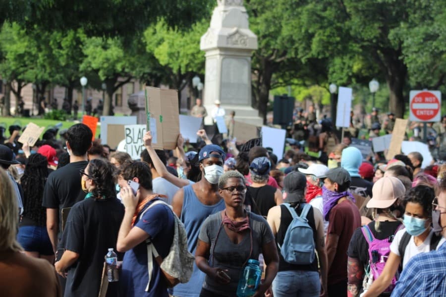 Demonstrators at the Texas Capitol on May 31. (Christopher Neely/Community Impact Newspaper)