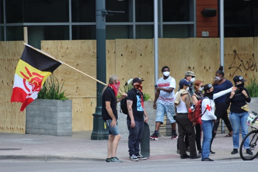 Demonstrators in Downtown Austin on May 31 (Christopher Neely/Community Impact Newspaper)