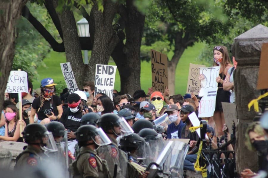 Demonstrators at the Texas Capitol on May 31. (Christopher Neely/Community Impact Newspaper)