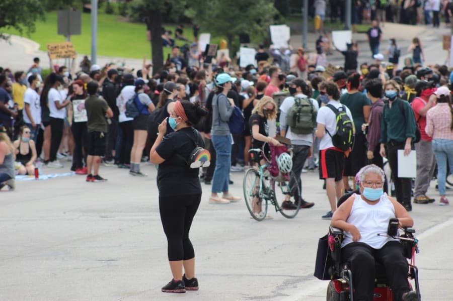Demonstrators at the Texas Capitol on May 31. (Christopher Neely/Community Impact Newspaper)