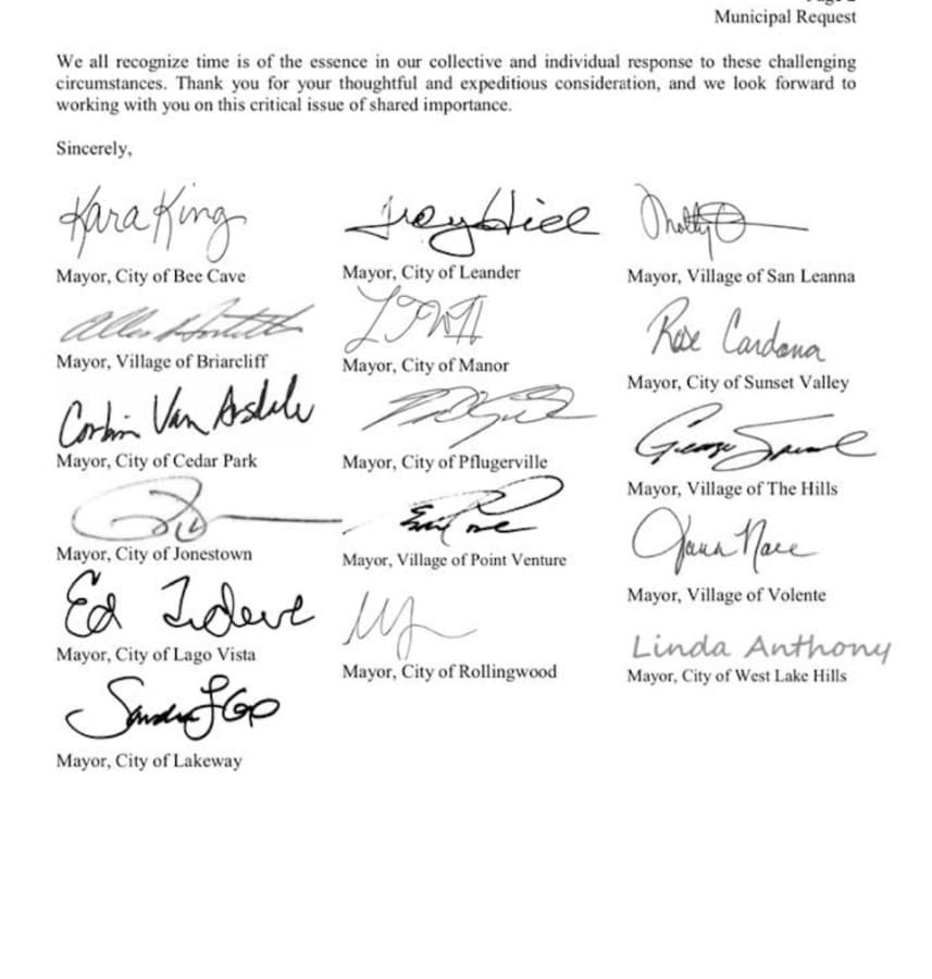 Group of 16 Travis County mayors signs letter requesting $23M in county COVID-19 relief funds