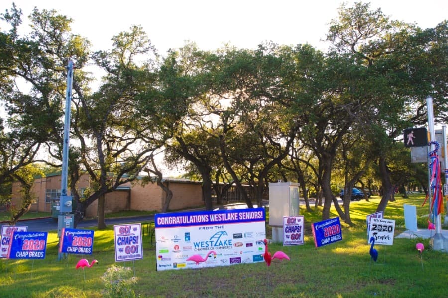 Local businesses came together to sponsor citywide decorations in honor of the graduating class of 2020. (Courtesy Cathy Hoover)