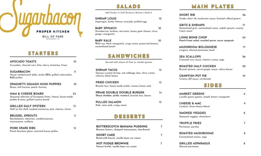 Changes to the menu include some previous items that have new been elevated, officials said. (Courtesy SugarBacon Proper Kitchen)